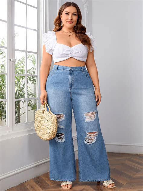 mais Jeans rasgado in 2024 | Curvy casual outfits, Korean outfit street