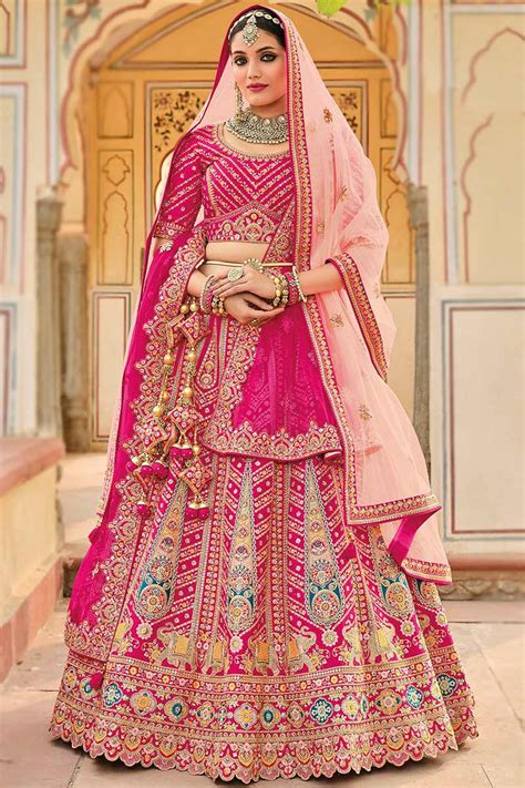 Latest Fashion Rani Pink Silk Embroidered Bridal Lehenga LLCV113297