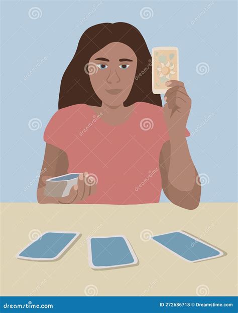 A Girl Fortune Telling on Tarot Cards. Stock Vector - Illustration of