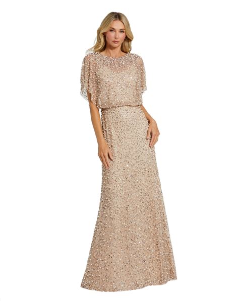 Nude Gold Mac Duggal 14523 Long Formal Beaded Mother of the Bride Dress