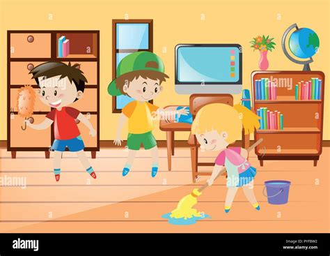 Kids Cleaning Classroom Clip Art