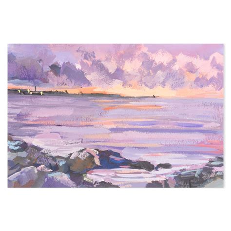 Canvas Painting, Peachy Violet Sunset , Hand-painted Canvas, Framed
