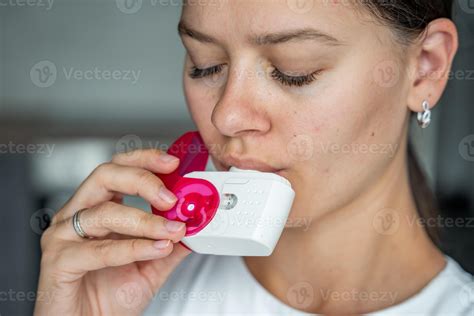 close  view  woman  medicine dry powder inhaler  treatment