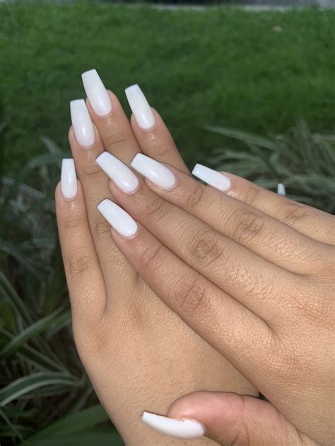 White Coffin Acrylic Nails | Nail Designs