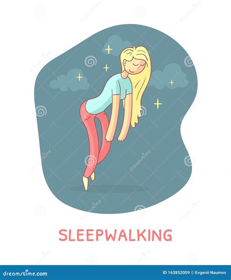 Sleepwalking Banner Template, Girl Walking at Night in a Dream Vector