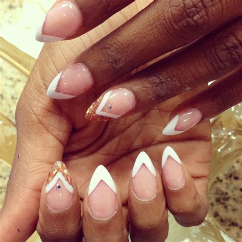 Almond shaped nails with a v French | Almond shape nails, Almond nails