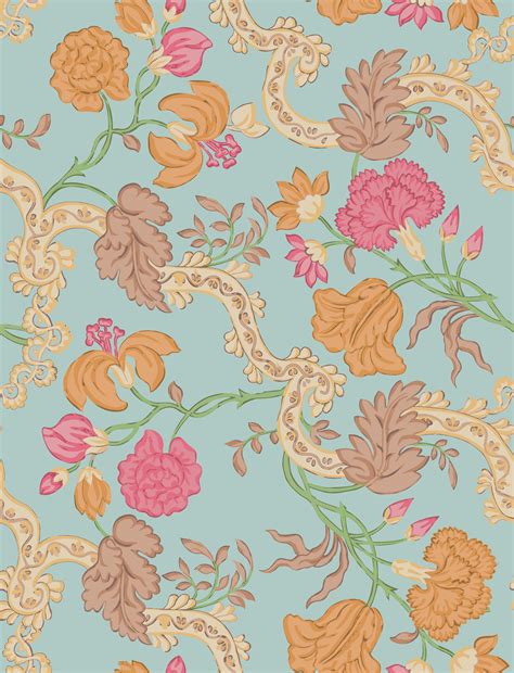 Blue and Orange Floral Wallpaper