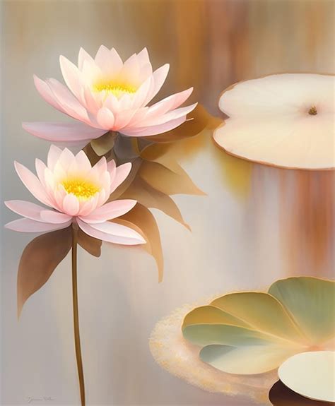 Premium AI Image | A painting of a lotus flower and a lily pad.