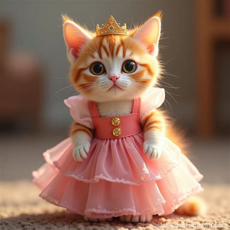 cute cat  princess dress stable diffusion