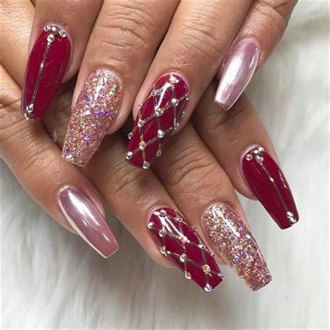 Red Glitter Coffin Nails; Long coffin nails; Coffin Nails; Acrylic Nails; Long Nails; winter ...