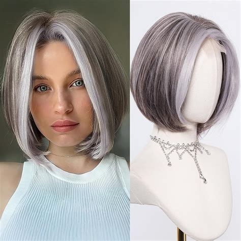 Amazon.com : testar Grey Wigs for Women Short Middle Part Gray Bob Wigs