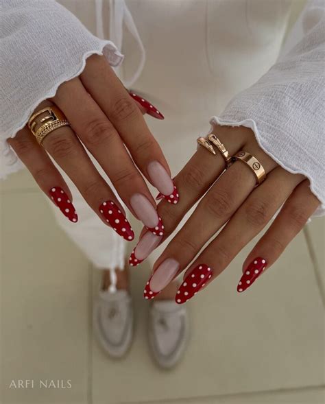 red polka dot french tips bold  playful autumn nail design