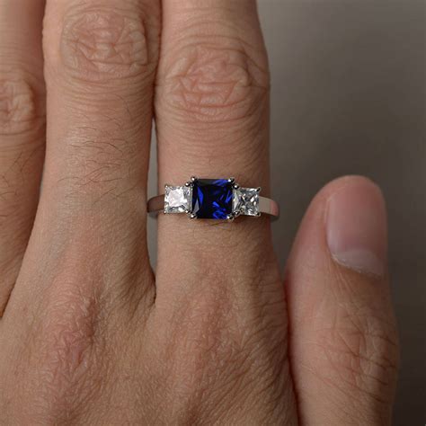 Promise Rings Princess Cut Sapphire Silver Rings Sterling | Etsy