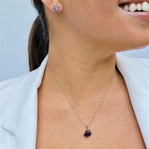 Raw Alexandrite Necklace and Stud Earrings Set - Uniquelan Jewelry