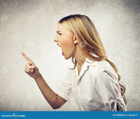 young woman yelling stock photo image   finger