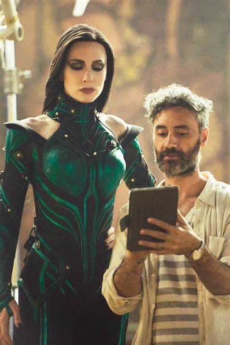 Cate Blanchett as Hela with director Taika Waititi on the set of Thor ...