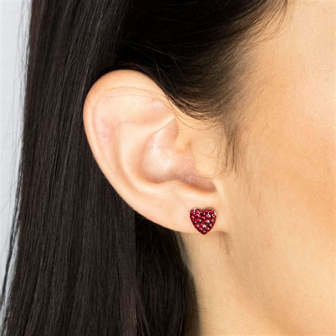Red Pave Heart Stud Earrings Stainless Steel – Simply Whispers