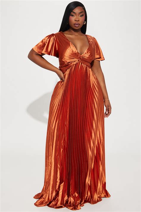 Nadine Pleated Satin Gown - Bronze | Fashion Nova