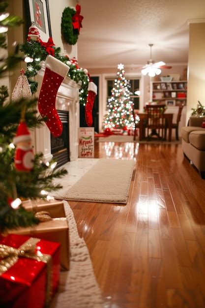 Premium Photo | A christmas tree is in the corner of a room with a ...