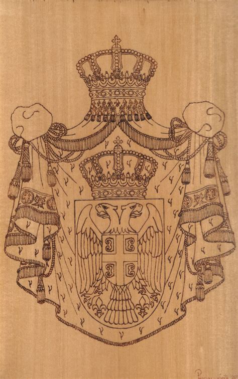 Пирографија.Велики грб Републике Србије.
