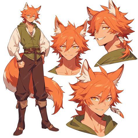 premium photo  fox humanoid character set reference  anime hybrid