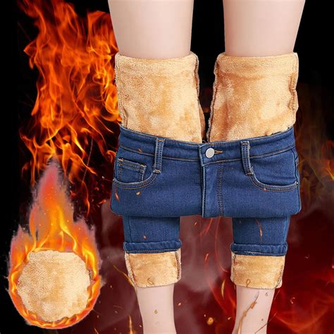 Clearance Sale! Women's Fleece Lined Jeans Thermal Flannel Lined Jeans