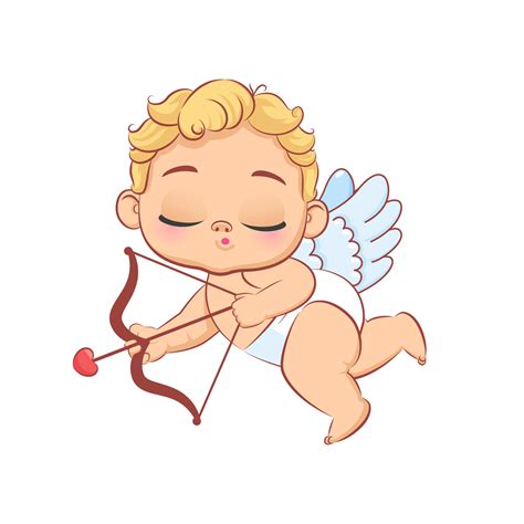 Cute baby cupid with a bow is flying. Vector cartoon illustration ...