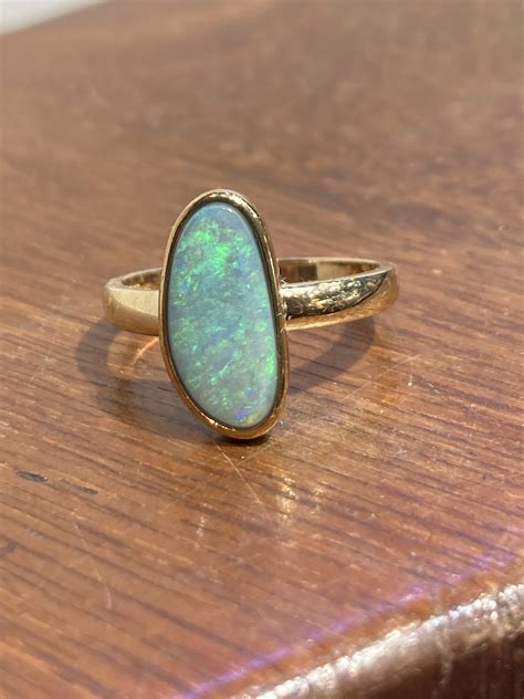 9K Yellow Gold Black Opal Ring - Unique Opal Mine