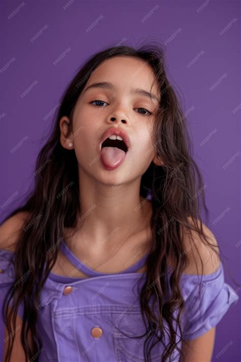 A little girl sticking out her tongue in a playful pose | Premium AI