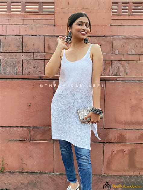 White Strappy Chikankari Kurti Lucknow Chikankari Kurti - Etsy