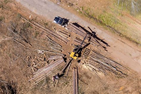 Premium Photo | Newly felled timber logs being moved from a large ...