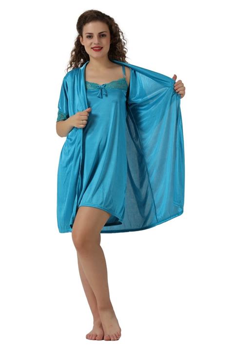 Solid Satin Blue Ladies Night Dress, Half Sleeve at Rs 199/piece in Meerut