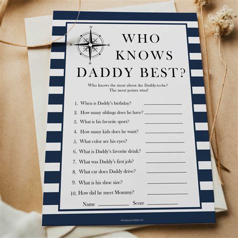 Who Knows Daddy Best Game - Nautical Printable Baby Shower Games
