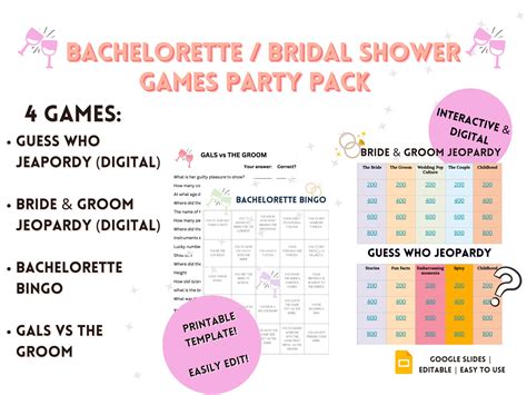 BACHELORETTE GAMES Bridal Shower Digital Games Hen Party - Etsy Canada