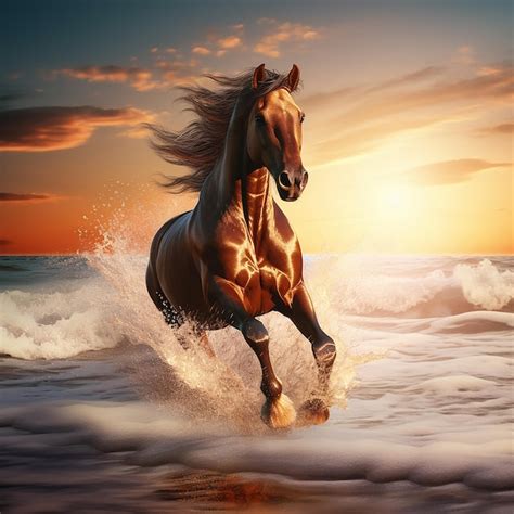 Premium Photo | Horse running at the beach through water 3D illustration