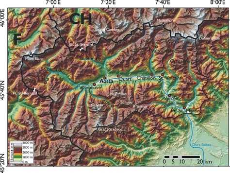 Physical Map Aosta Valley - MapSof.net