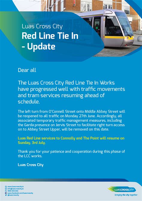 Luas Red Line services between Jervis and the Point to resume ahead of