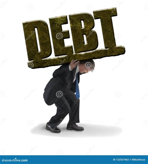 Man Struggling To Carry the Burden of a Huge Stone DEBT Representing
