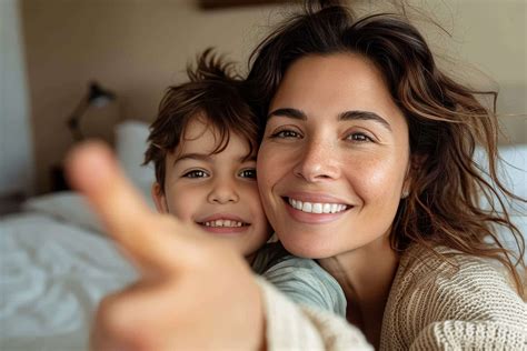 A mother and daughter share a joyful moment, their beaming faces and