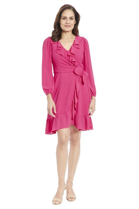 London Times Plus Size V-Neck Ruffle Detail Long Sleeve Wedding Guest