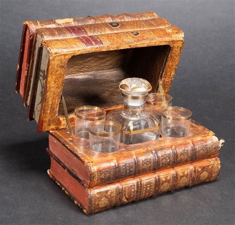 French Antique Hidden Book Tantalus Decanter Set Auction