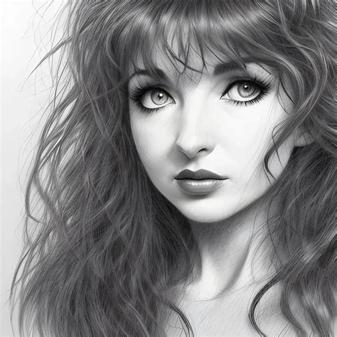 a dark erotic pencil portrait of Kate Bush, big tousled dark wil