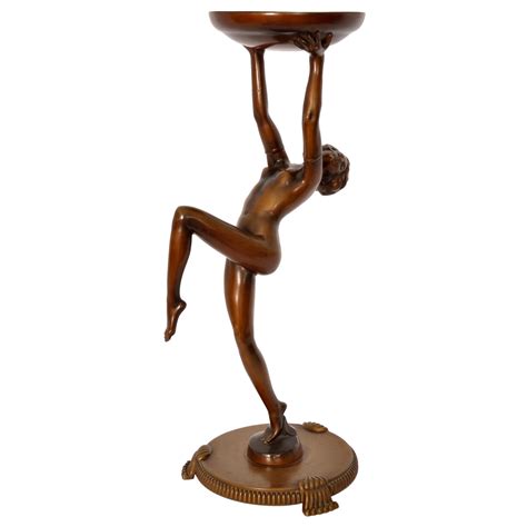 Antique Pair of French Art Deco Bronze Female Nude Dancers Statues