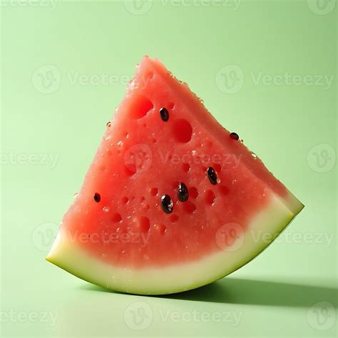 fresh watermelon slice  light green background  stock photo