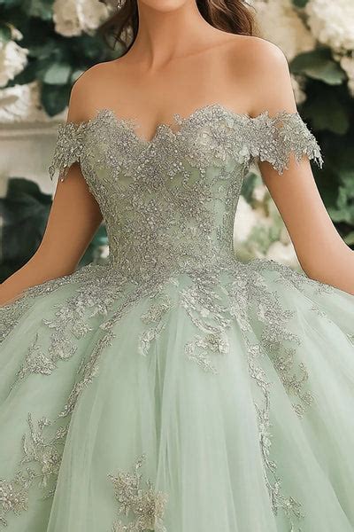 ZAPAKA Women Dusty Sage Quinceanera Dress Ball Gown Off The Shoulder ...