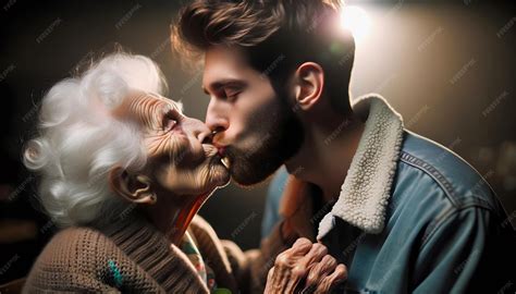 premium photo  woman kissing young handsome man age doesnt matter