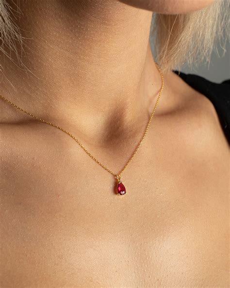 Tiny Ruby Gemstone Necklace Ruby Chooker July Birthstone - Etsy