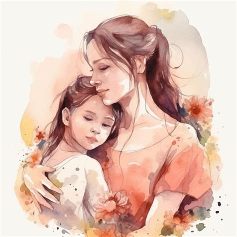 Premium Vector | Watercolor painting of a mother and daughter hugging