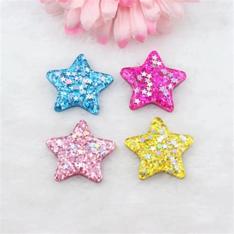 30pcs/lot DIY resin star with glitter in it mix colors resin cabochons ...