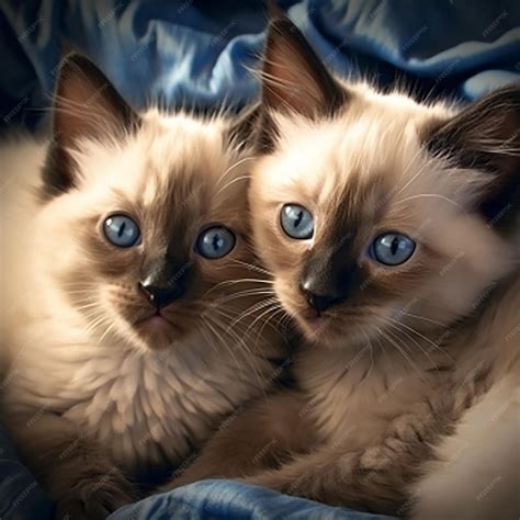 Premium AI Image | A pair of cuddling Siamese kittens with bright blue eyes
